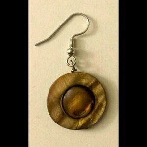 Shell in Brown Round Circle Earrings in Silver